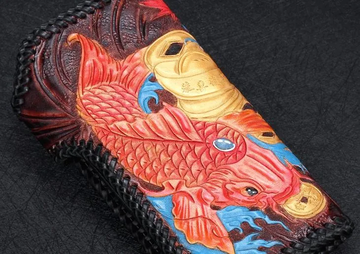 Handmade Leather Carp Mens Chain Biker Wallet Cool Leather Wallet With Chain Wallets for Men