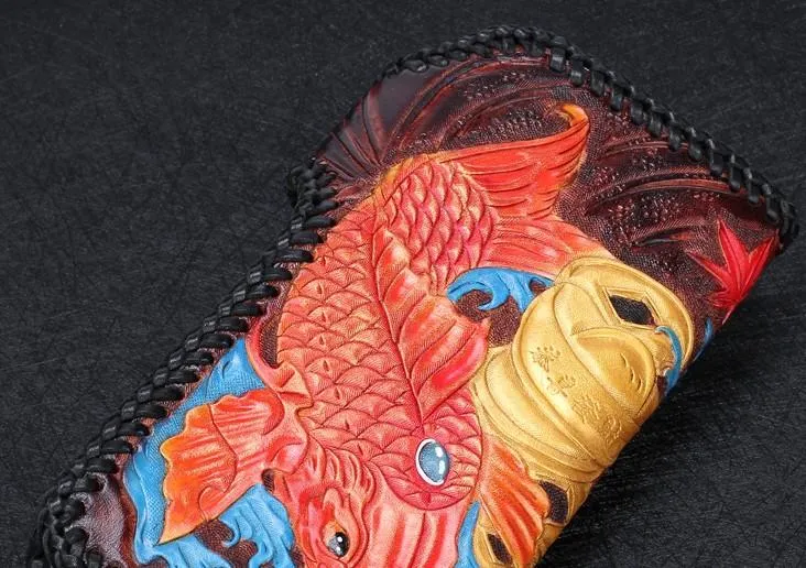 Handmade Leather Carp Mens Chain Biker Wallet Cool Leather Wallet With Chain Wallets for Men