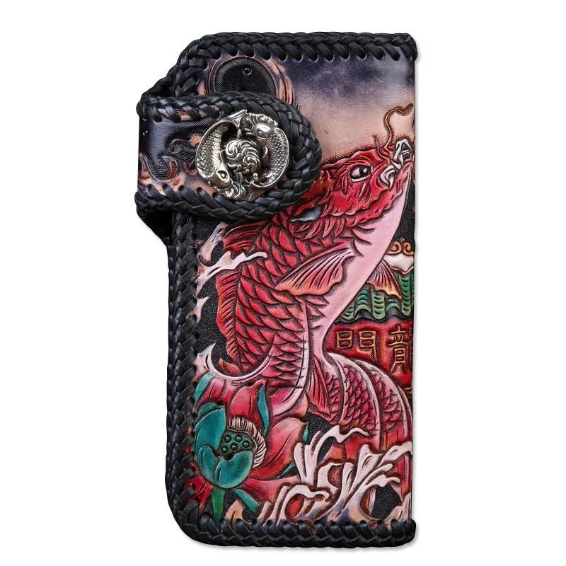 Handmade Leather Carp Mens Chain Biker Wallet Cool Leather Wallet With Chain Wallets for Men