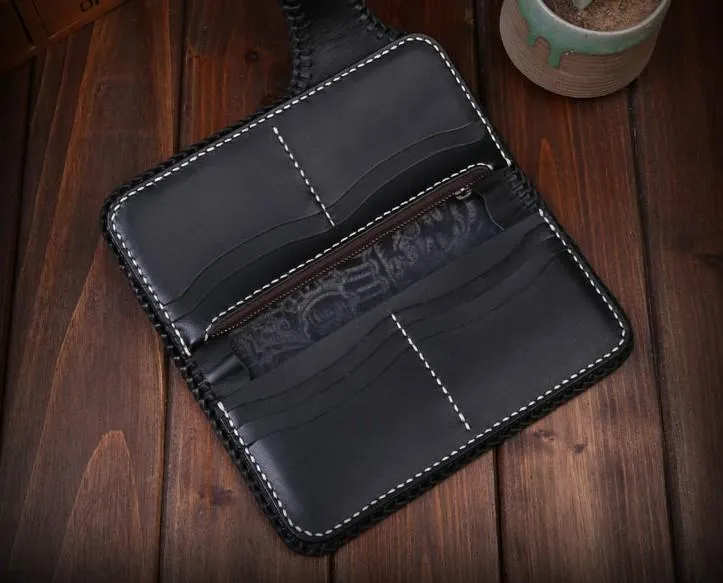 Handmade Leather Carp Mens Chain Biker Wallet Cool Leather Wallet With Chain Wallets for Men