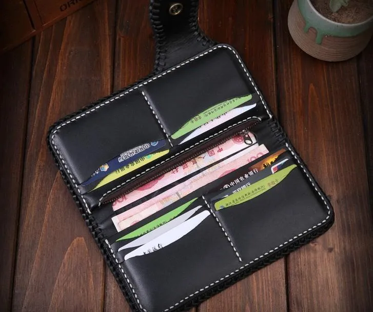 Handmade Leather Carp Mens Chain Biker Wallet Cool Leather Wallet With Chain Wallets for Men