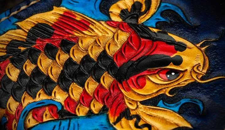 Handmade Leather Carp Tooled Mens Small Wallet Cool Leather Wallet billfold Wallet for Men