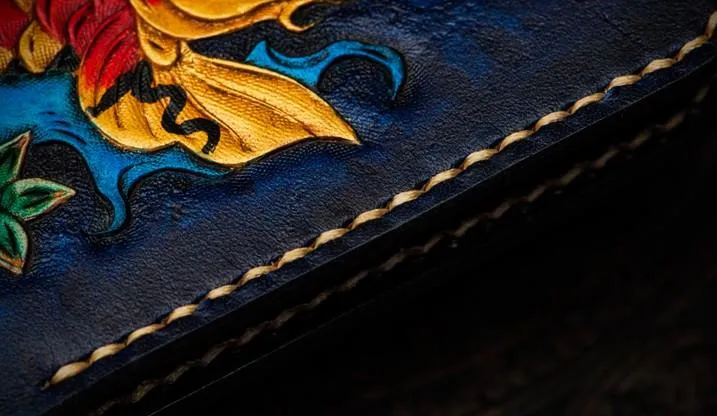 Handmade Leather Carp Tooled Mens Small Wallet Cool Leather Wallet billfold Wallet for Men