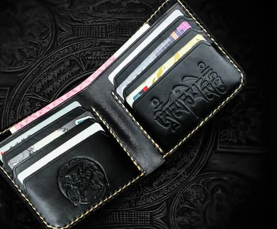 Handmade Leather Carp Tooled Mens Small Wallet Cool Leather Wallet billfold Wallet for Men