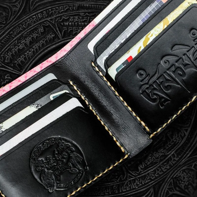 Handmade Leather Carp Tooled Mens Small Wallet Cool Leather Wallet billfold Wallet for Men