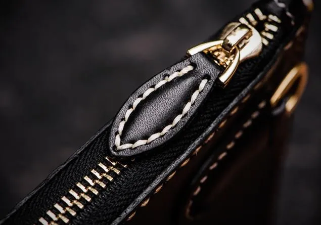 Handmade Leather Carp Tooled Wristlet Bags Mens Cool Leather Wallet Long Clutch for Men