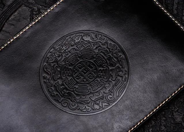 Handmade Leather Carp Tooled Wristlet Bags Mens Cool Leather Wallet Long Clutch for Men