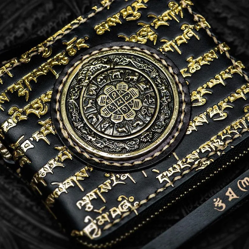 Handmade Leather Chain Wallet Tooled Tibetan Biker Wallet Mens Cool billfold Trucker Wallet with Chain