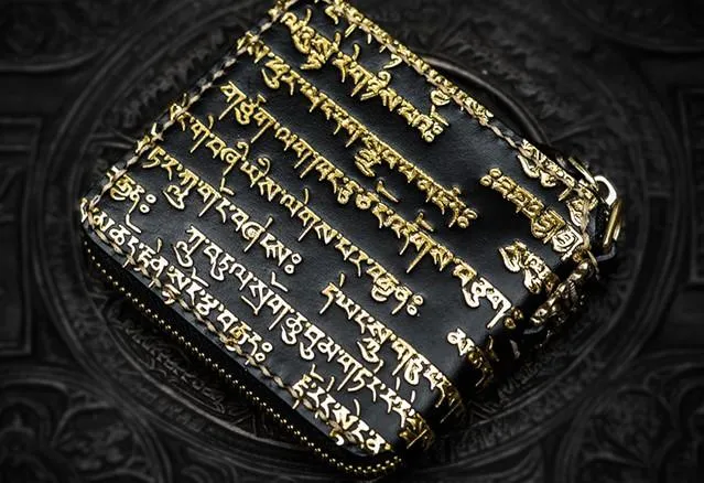 Handmade Leather Chain Wallet Tooled Tibetan Biker Wallet Mens Cool billfold Trucker Wallet with Chain
