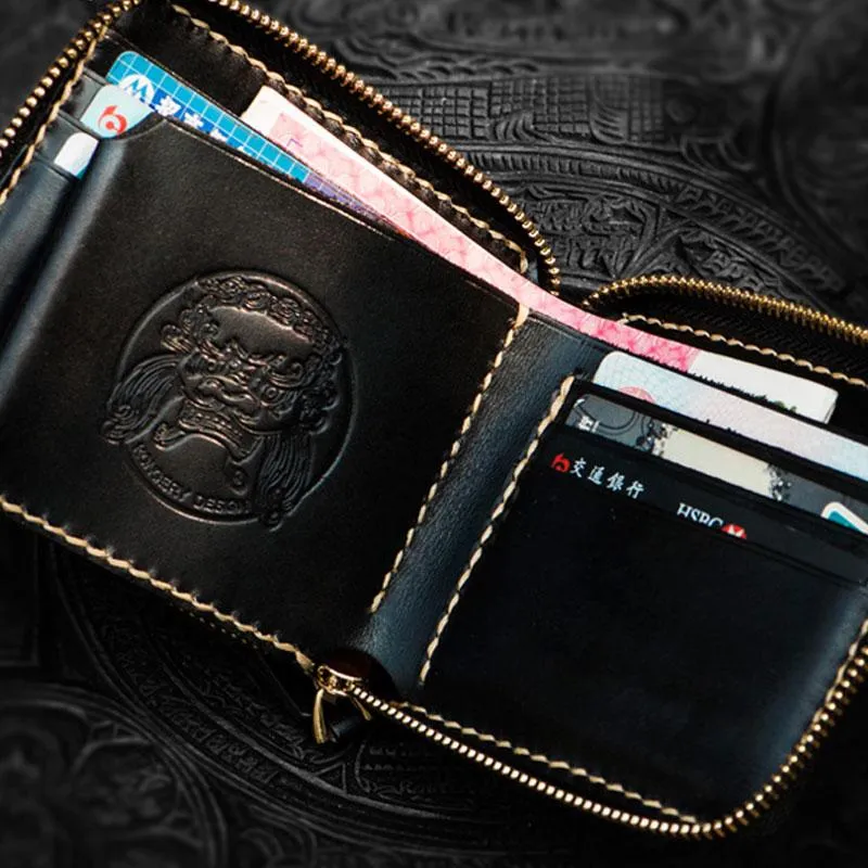 Handmade Leather Chain Wallet Tooled Tibetan Biker Wallet Mens Cool billfold Trucker Wallet with Chain