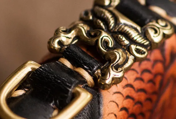 Handmade leather Chinese Dragon biker wallet clutch zip long wallet black leather men phone