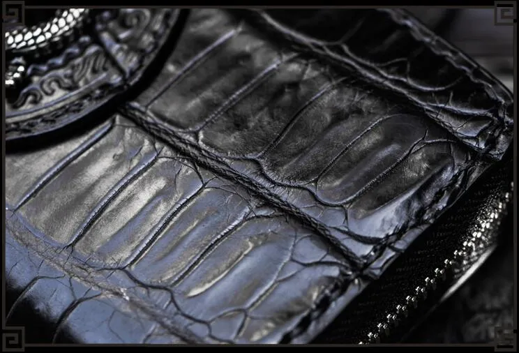 Handmade Leather Chinese Dragon Mens Chain Biker Wallet Cool Leather Wallet Long Clutch Wallets for Men