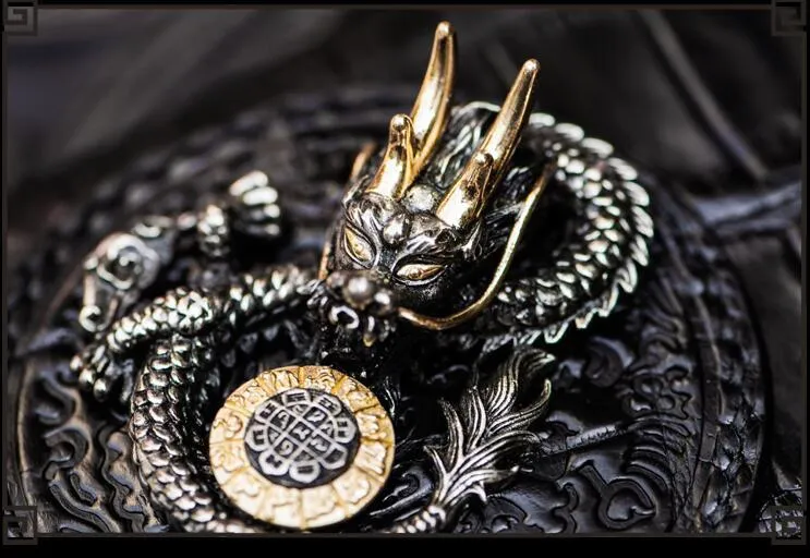Handmade Leather Chinese Dragon Mens Chain Biker Wallet Cool Leather Wallet Long Clutch Wallets for Men