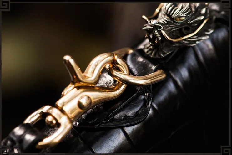 Handmade Leather Chinese Dragon Mens Chain Biker Wallet Cool Leather Wallet Long Clutch Wallets for Men