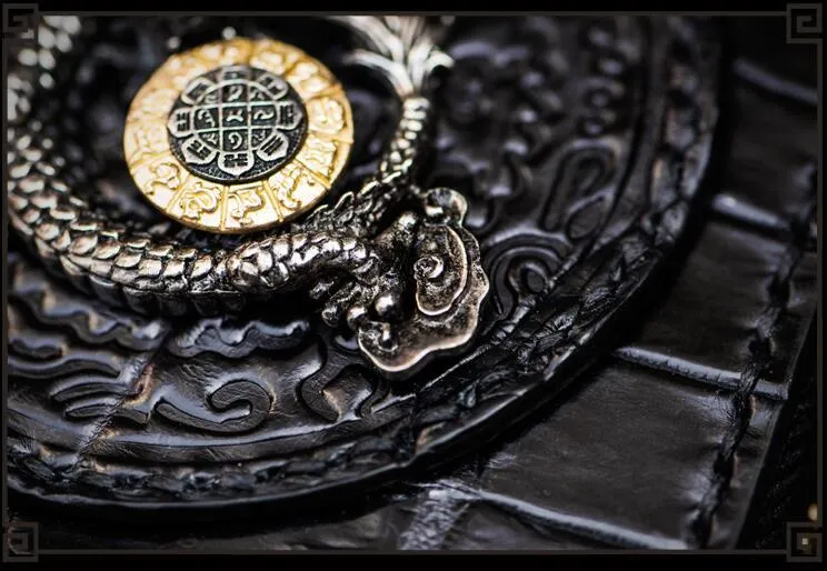 Handmade Leather Chinese Dragon Mens Chain Biker Wallet Cool Leather Wallet Long Clutch Wallets for Men
