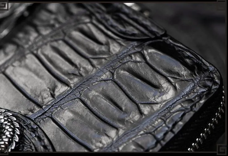 Handmade Leather Chinese Dragon Mens Chain Biker Wallet Cool Leather Wallet Long Clutch Wallets for Men