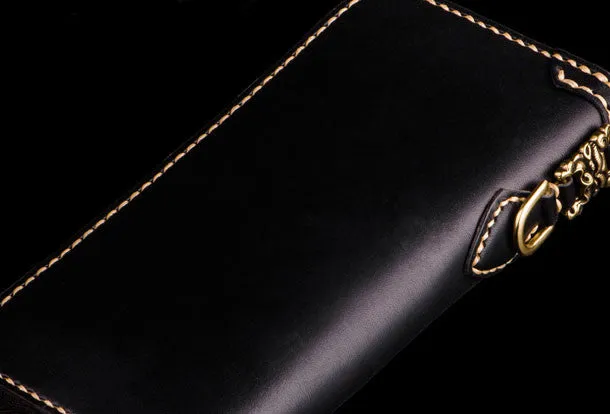 Handmade leather Chinese Monster biker wallet long wallet black leather men phone