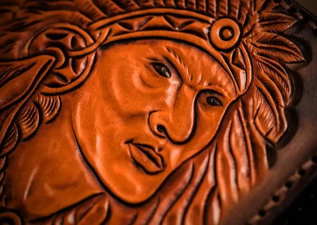 Handmade Leather Indian Chief Tooled Mens billfold Wallet Cool Leather Wallet Slim Wallet for Men
