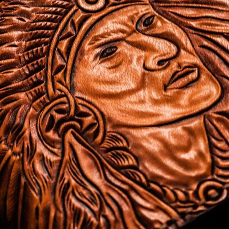 Handmade Leather Indian Chief Tooled Mens billfold Wallet Cool Leather Wallet Slim Wallet for Men