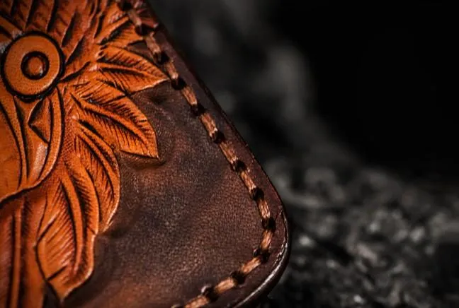Handmade Leather Indian Chief Tooled Mens billfold Wallet Cool Leather Wallet Slim Wallet for Men