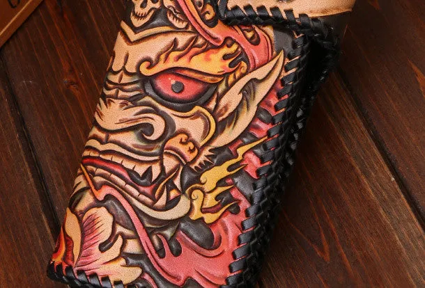 Handmade leather Long biker trucker wallet leather chain men Acala black wallet