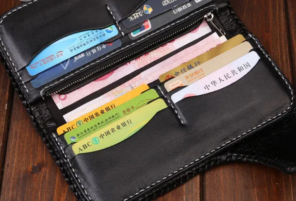 Handmade leather Long biker trucker wallet leather chain men Acala black wallet