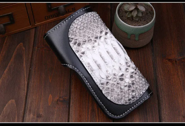 Handmade leather Long $biker trucker wallet leather chain men snake skin black wallet