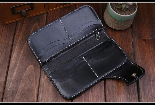 Handmade leather Long $biker trucker wallet leather chain men snake skin black wallet
