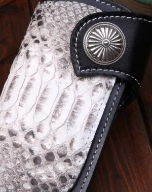 Handmade leather Long $biker trucker wallet leather chain men snake skin black wallet