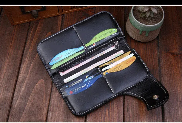Handmade leather Long $biker trucker wallet leather chain men snake skin black wallet