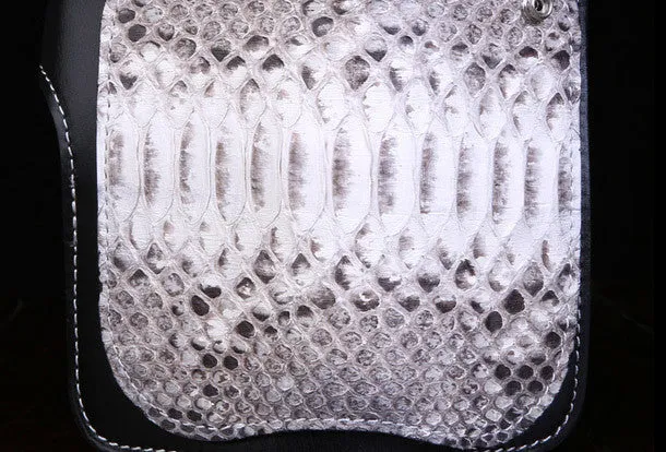 Handmade leather Long $biker trucker wallet leather chain men snake skin black wallet