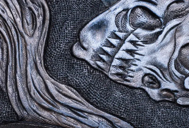 Handmade leather Long black skull wallet leather zipper Men clutch Tooled wallet
