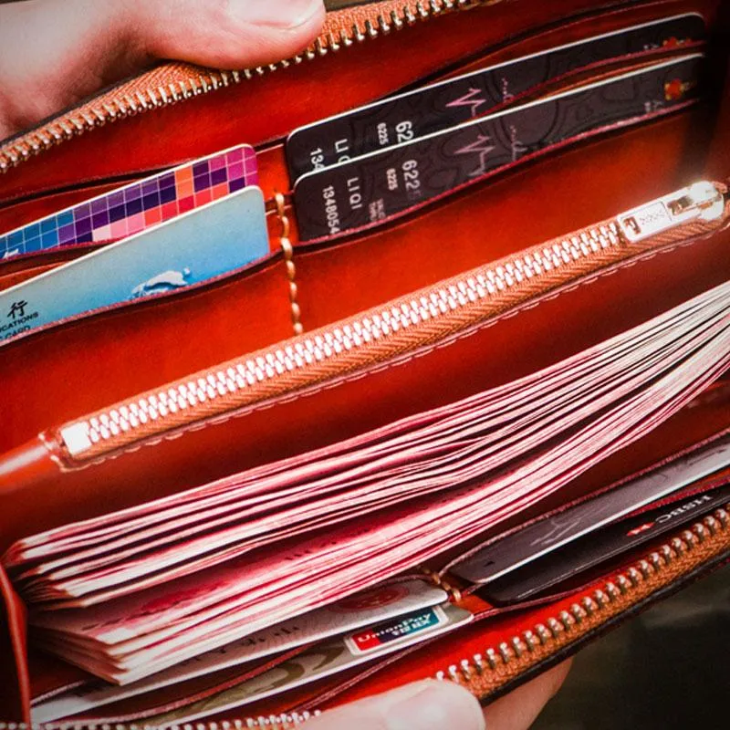 Handmade Leather Mah??k??la Mens Chain Biker Wallet Cool Leather Wallet Long Clutch Wallets for Men