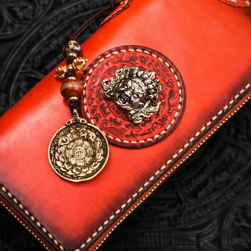 Handmade Leather Mah??k??la Mens Chain Biker Wallet Cool Leather Wallet Long Clutch Wallets for Men
