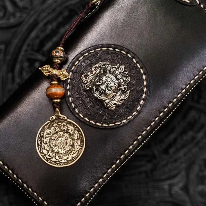 Handmade Leather Mah??k??la Mens Chain Biker Wallet Cool Leather Wallet Long Clutch Wallets for Men