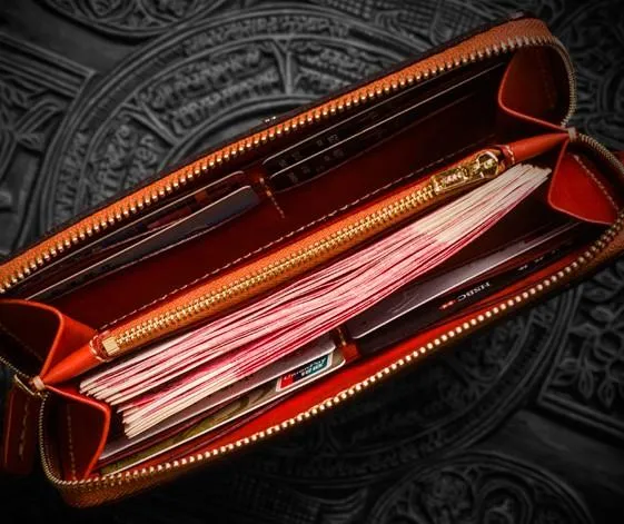 Handmade Leather Mah??k??la Mens Chain Biker Wallet Cool Leather Wallet Long Clutch Wallets for Men