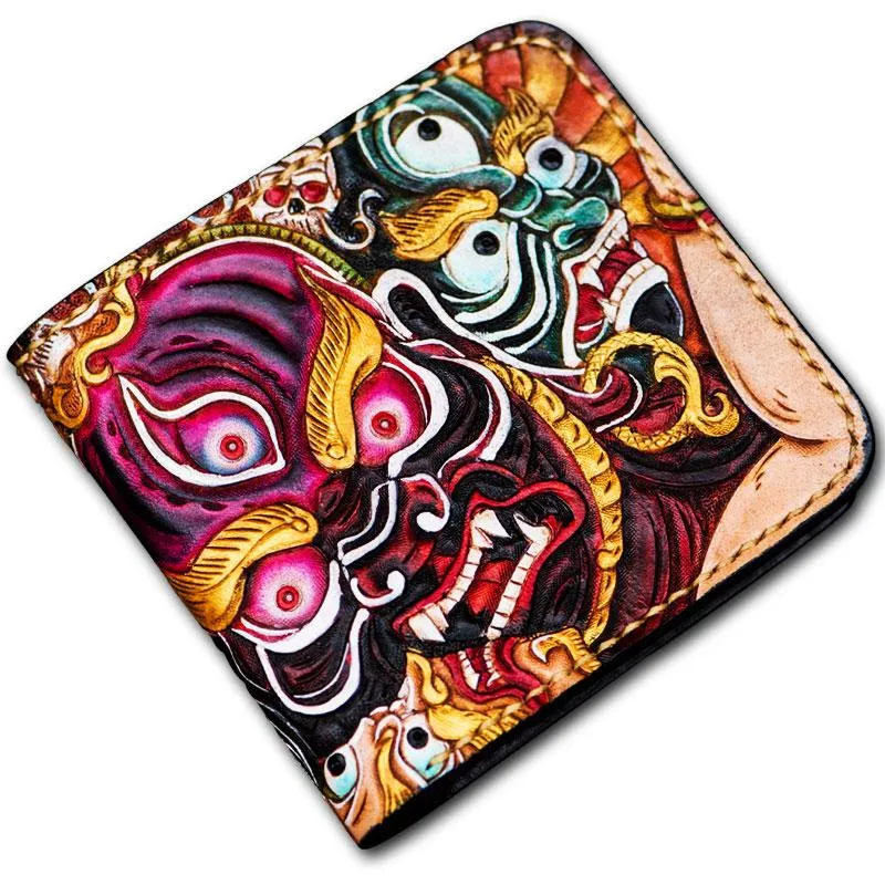 Handmade Leather Mahkla Tooled Mens Small Wallet Cool Leather Wallet billfold Wallet for Men