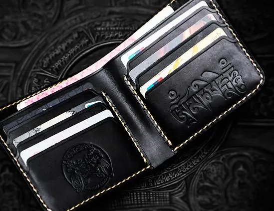 Handmade Leather Mahkla Tooled Mens Small Wallet Cool Leather Wallet billfold Wallet for Men