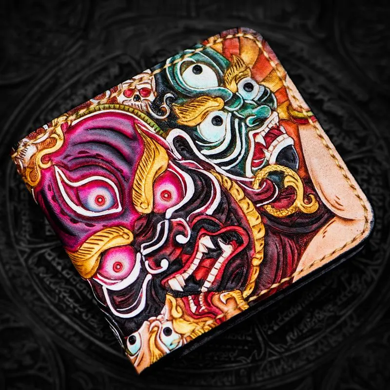 Handmade Leather Mahkla Tooled Mens Small Wallet Cool Leather Wallet billfold Wallet for Men