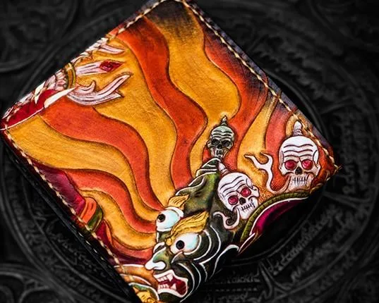 Handmade Leather Mahkla Tooled Mens Small Wallet Cool Leather Wallet billfold Wallet for Men