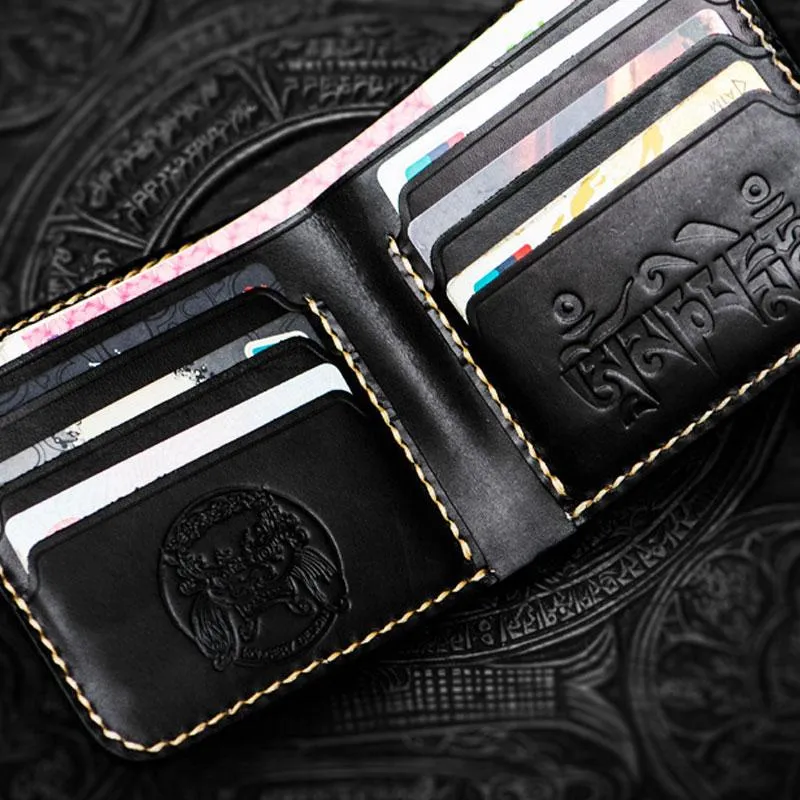 Handmade Leather Mahkla Tooled Mens Small Wallet Cool Leather Wallet billfold Wallet for Men