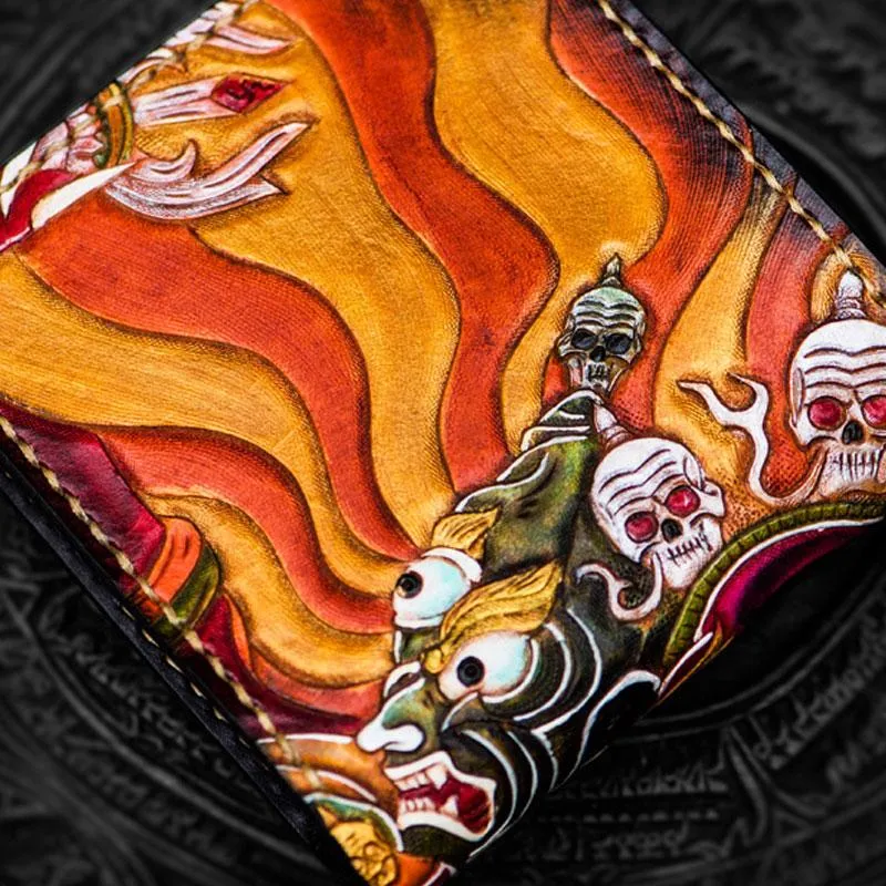Handmade Leather Mahkla Tooled Mens Small Wallet Cool Leather Wallet billfold Wallet for Men