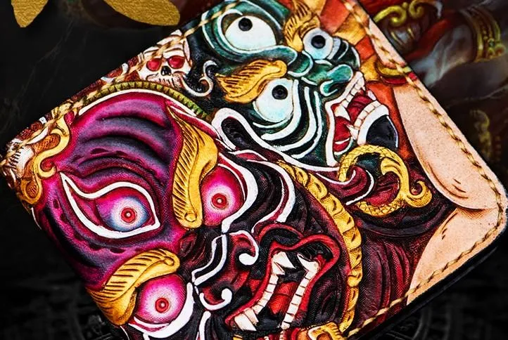 Handmade Leather Mahkla Tooled Mens Small Wallet Cool Leather Wallet billfold Wallet for Men