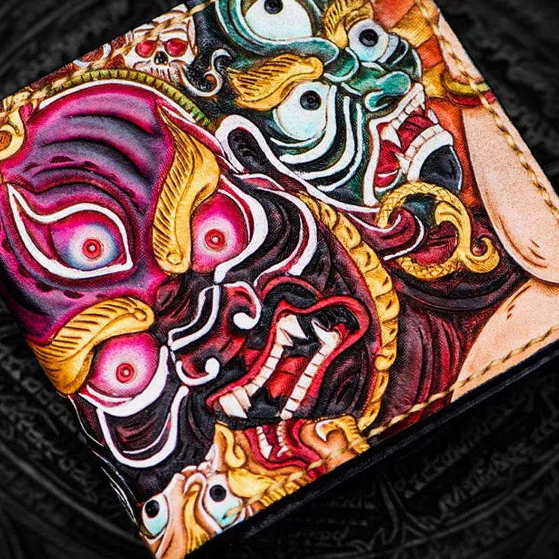 Handmade Leather Mahkla Tooled Mens Small Wallet Cool Leather Wallet billfold Wallet for Men