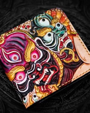 Handmade Leather Mahkla Tooled Mens Small Wallet Cool Leather Wallet billfold Wallet for Men