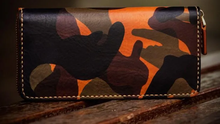 Handmade Leather Men Camouflage Cool Leather Wallet Long Phone Clutch Wallets for Men