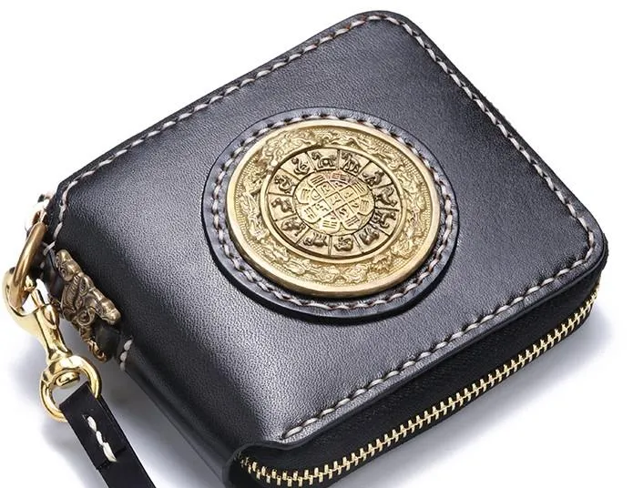 Handmade Leather Mens Biker Chain Wallet Cool Leather Wallet Small Chain Wallets for Men