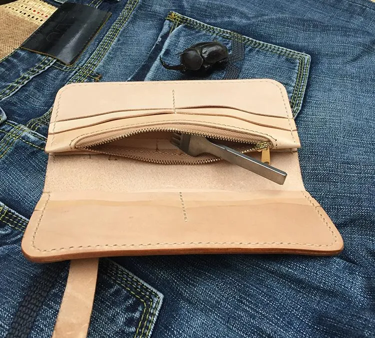Handmade Leather Mens Biker Chain Wallet Cool Long Biker Wallet with Chain