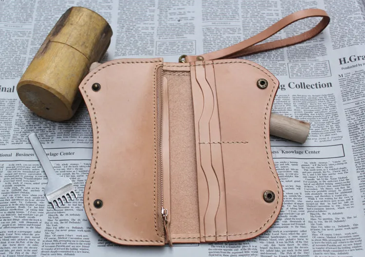 Handmade Leather Mens Biker Chain Wallet Cool Long Biker Wallet with Chain