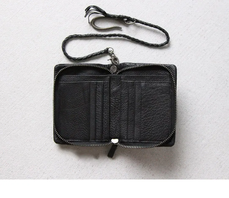 Handmade Leather Mens Chain Biker Wallet Cool Leather Wallet Bifold billfold Wallets
